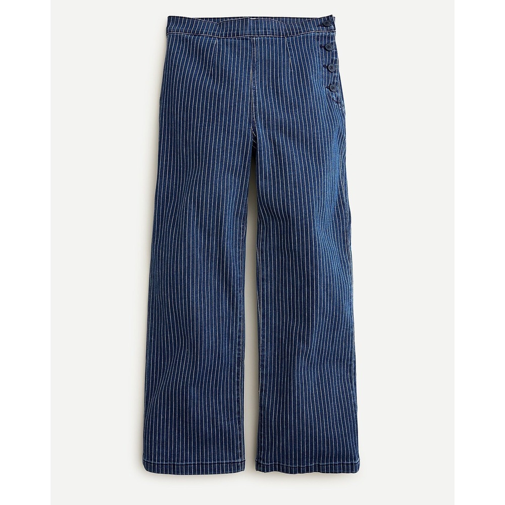 J.Crew Slim Wide Leg Jeans Women 25 Blue Pinstripe Sailor Side Button High Rise